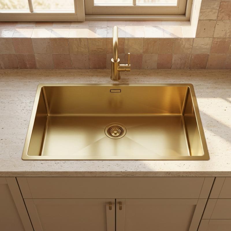 Pure.Sink Luxion Grote Gouden spoelbak 74x40 cm onderbouw, vlakinbouw en opbouw PLX7440-60